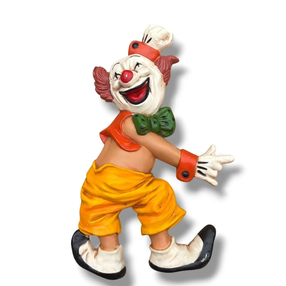 Vintage Homco Clown Wall Plaques Set of 2 Orange Green Plastic Circus Decor